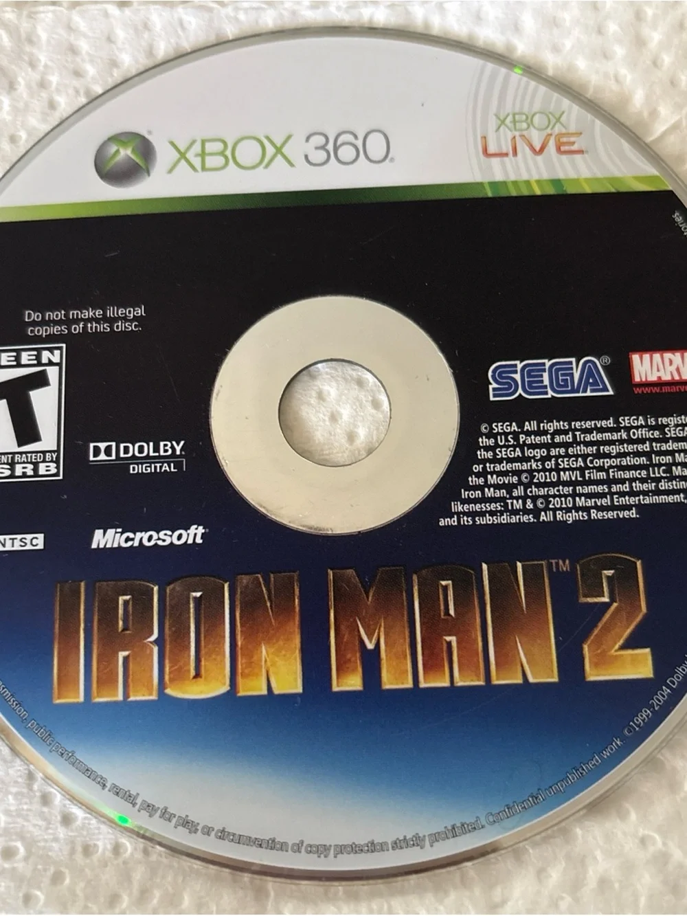 Microsoft Xbox 360 Iron Man 2 Game Disc -